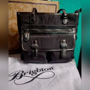 Brighton Handbag Grey Canvas with Metallic Pewter Leather Trim